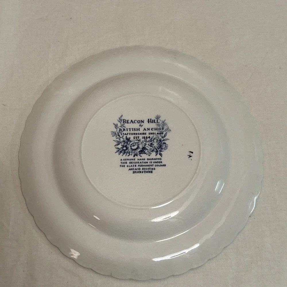 Staffordshire Beacon Hill by British Anchor Blue Salad Plates 8” - Set of 4